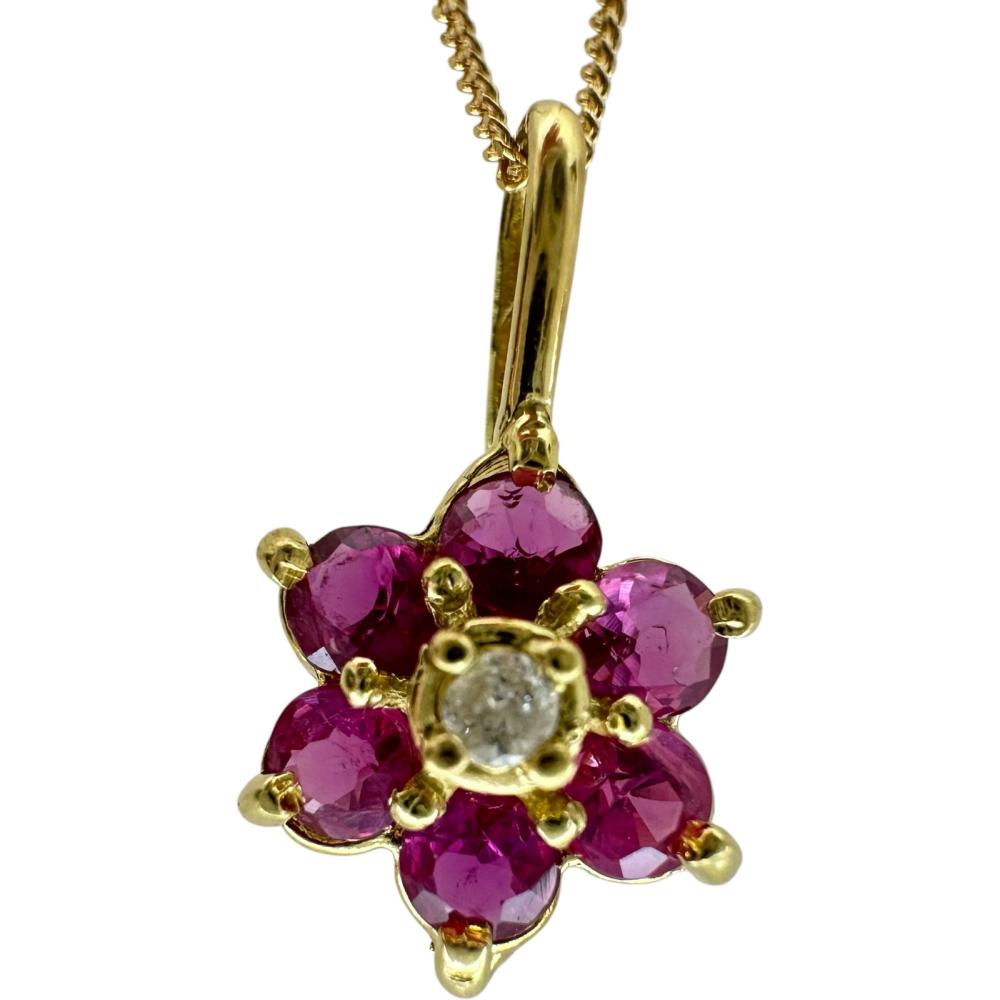 フラワーデザイン/花 ルビー ネックレス K18ゴールド 18金 1.1g 42cm