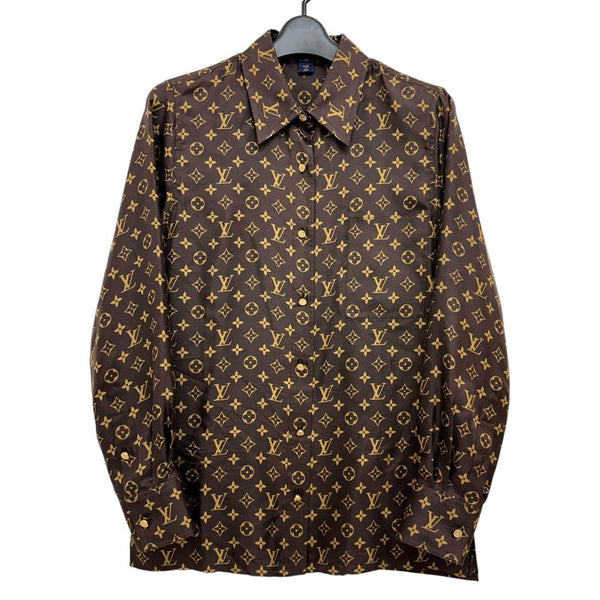 【LOUIS VUITTON/ルイ・ヴィトン】 RW202B ZEW FJTO55 モノグラム 長袖シャツ シルク100％ ブラウンシルク レディース【中古】【真子質店】【GD】 【MoMox】