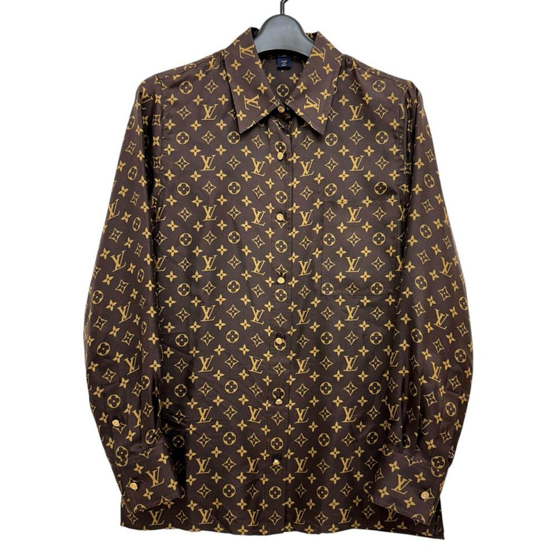 【LOUIS VUITTON/ルイ・ヴィトン】 RW202B ZEW FJTO55 モノグラム 長袖シャツ シルク100％ ブラウンシルク レディース【中古】【真子質店】【GD】 【MoMox】