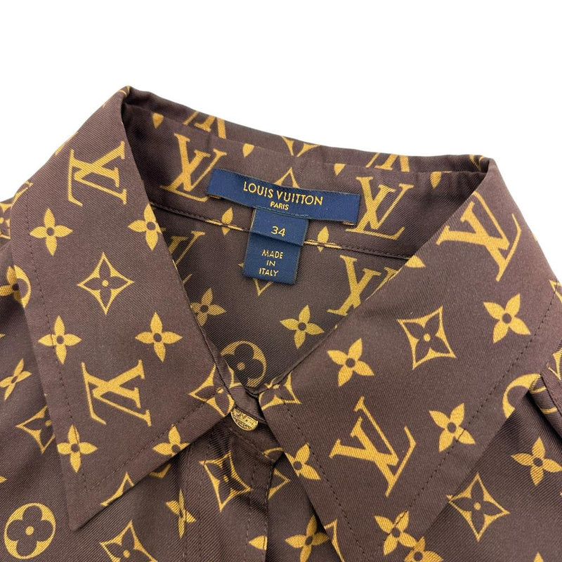 【LOUIS VUITTON/ルイ・ヴィトン】 RW202B ZEW FJTO55 モノグラム 長袖シャツ シルク100％ ブラウンシルク レディース【中古】【真子質店】【GD】 【MoMox】