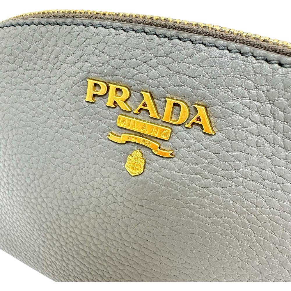 PRADA/プラダ】 1ND005 コスメポーチ ポーチ レザー グレー レディース