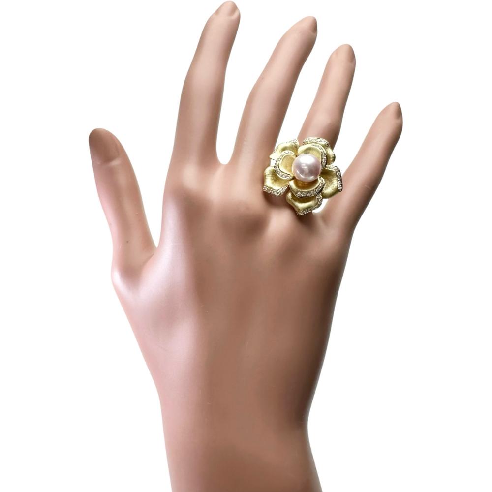 13号 フラワー/花 アコヤ真珠 ダイヤモンド 0.48ct リング・指輪 K18 