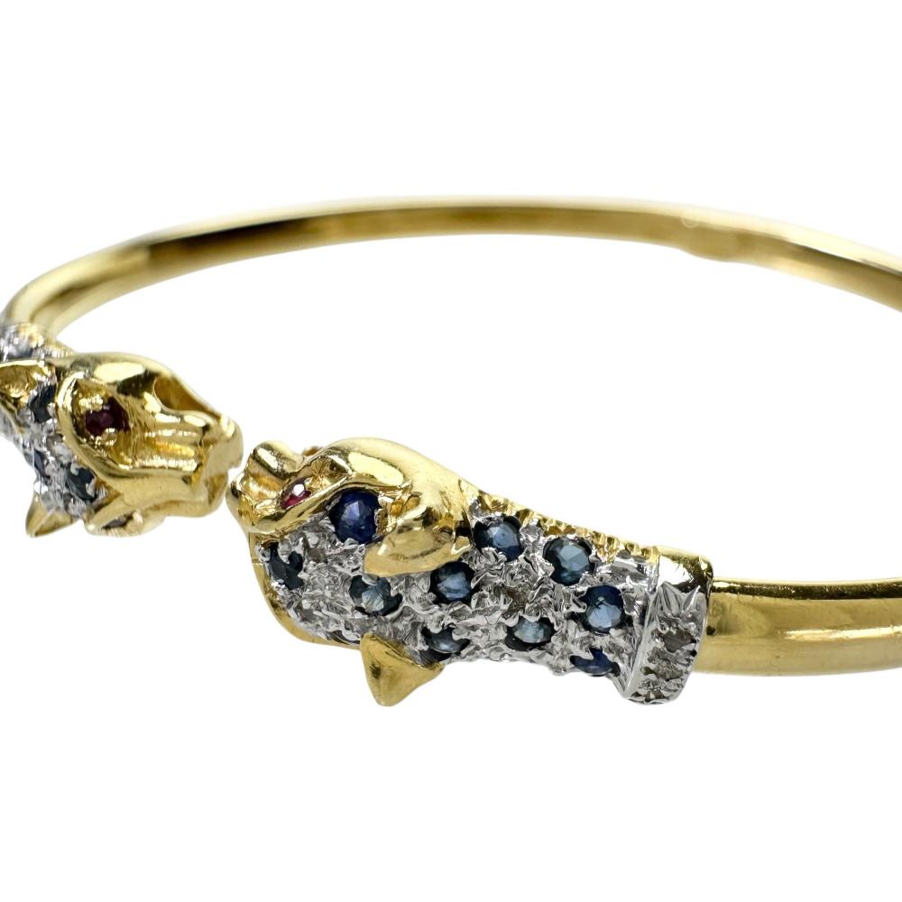 バングル 双頭 豹/パンサーデザイン サファイア 0.57ct