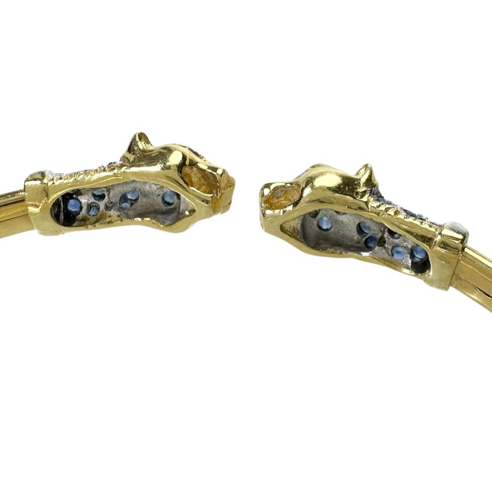 K18 ダイヤモンド豹デザインブレスレット バングル 双頭 豹/パンサーデザイン サファイア 0.57ct