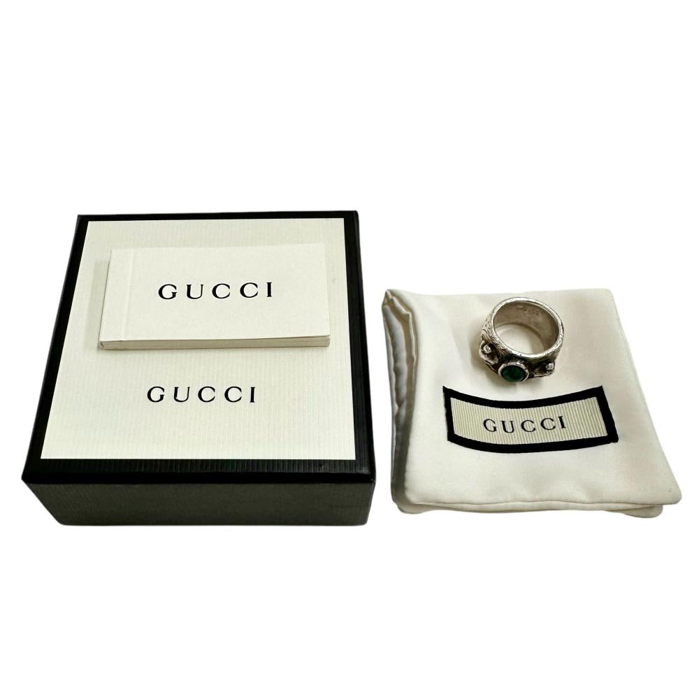 17号【GUCCI/グッチ】 キャットヘッド マラカイト リング・指輪