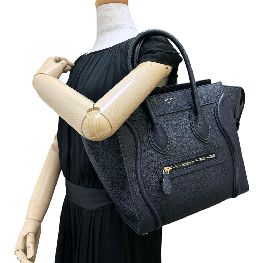 CELINE ブラック ハンドバッグ CELINE/セリーヌ】 ラゲージ マイクロショッパー ハンドバッグ レザー