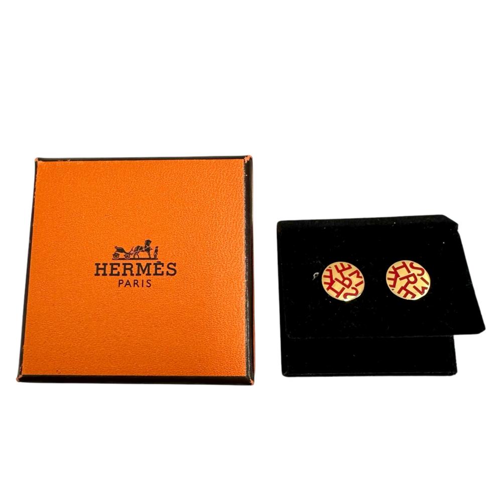 HERMES/エルメス】 ラウンド ロゴ ピアス GP 4.7g ゴールド レディース