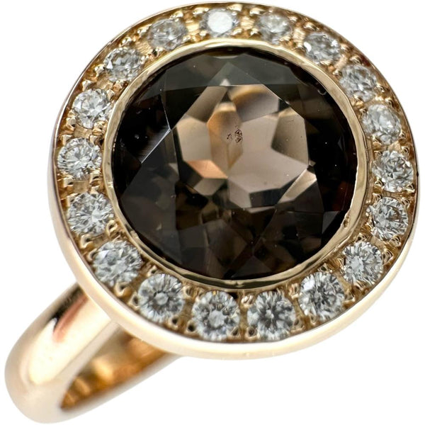 15.5号 スモーキークォーツ(水晶) 0.89ct ダイヤモンド 0.10ct リング・指輪 K18PGピンクゴールド 18金 5.2g レディース 【中古】【真子質店】【NN】 【YxMo】