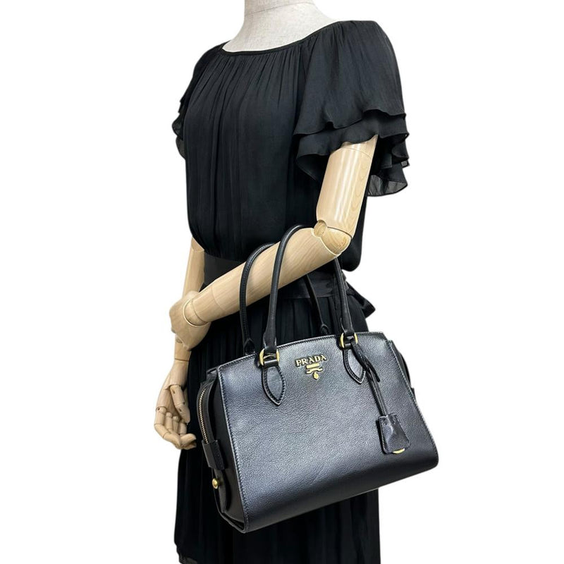 【PRADA/プラダ】 1BA164 2WAY ショルダーバッグ ハンドバッグ レザー ブラック/ゴールド金具 レディース【中古】【真子質店】【BL】 【IIxx】