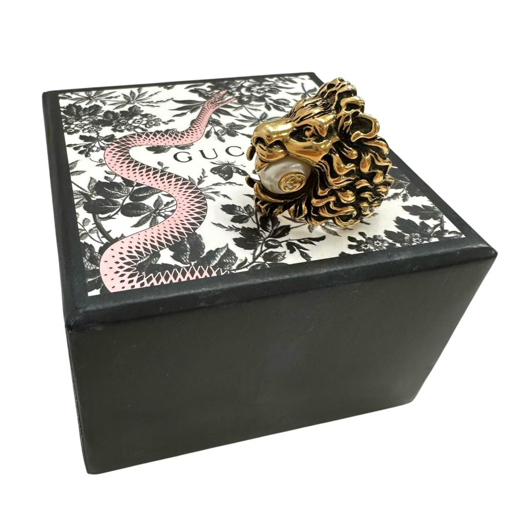 11.5号【GUCCI/グッチ】 ライオンヘッド 真珠/パール リング・指輪 GP