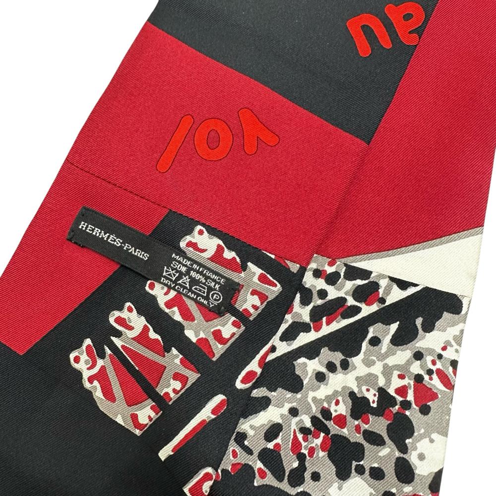 HERMES シルクスカーフ 黒/赤/白 HERMES/エルメス】 スカーフ シルク100％ 赤/黒 レディース【中古