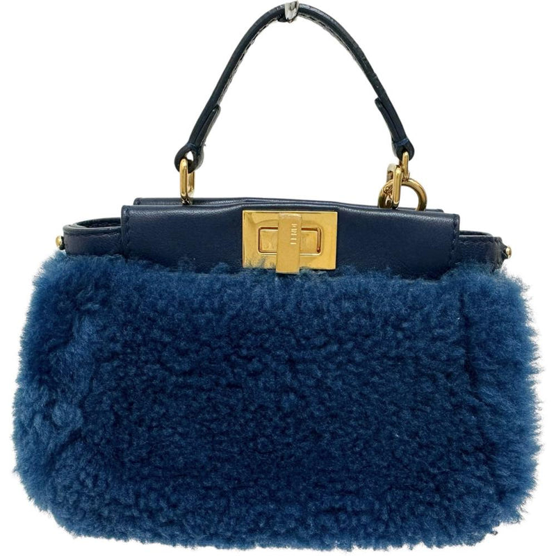 【FENDI/フェンディ】 マイクロピーカブー 2WAY ショルダーバッグ ハンドバッグ ムートン/レザー ブルー レディース【中古】【真子質店】【BL】 【Dxx】