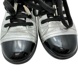 CHANEL Coco Mark Sneakers, Leather/Patent Leather, Silver/Black, Women's, Pre-owned, Available at Mako Pawn Shop




 [TMiY] 