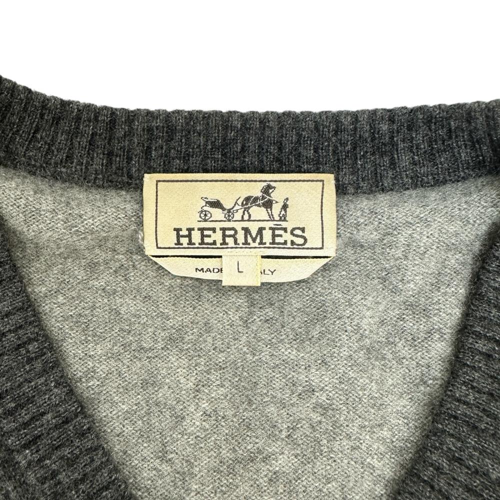 ▲HERMES カシミヤ 100％ ニット セーター メンズ幾何学模様 グレー HERMES/エルメス】 ニット セーター セーター カシミヤ/100％ グレー