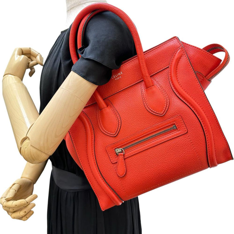 【CELINE/セリーヌ】 ラゲージ マイクロショッパー ハンドバッグ レザー オレンジ/シルバー金具 レディース【中古】【真子質店】【BL】 【Mixx】
