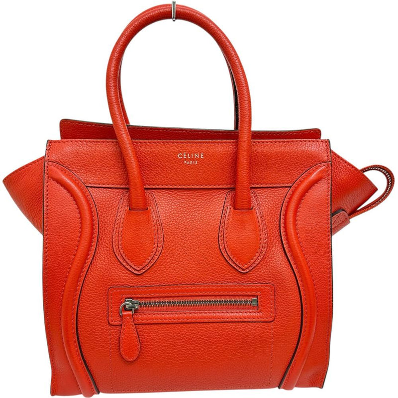 【CELINE/セリーヌ】 ラゲージ マイクロショッパー ハンドバッグ レザー オレンジ/シルバー金具 レディース【中古】【真子質店】【BL】 【Mixx】