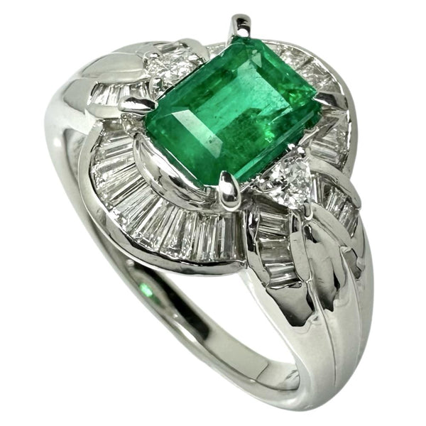 17号 エメラルド 1.146ct ダイヤモンド 計0.52ct リング・指輪 Pt900プラチナ 9.9g レディース 【中古】【真子質店】【NN】 【ISDK】