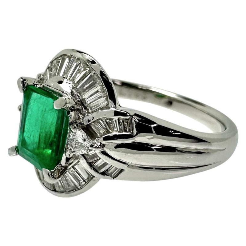17号 エメラルド 1.146ct ダイヤモンド 計0.52ct リング・指輪 Pt900プラチナ 9.9g レディース 【中古】【真子質店】【NN】 【ISDK】