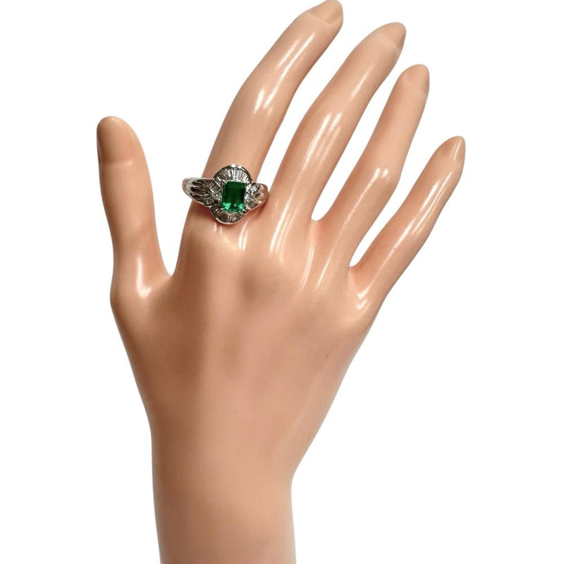 17号 エメラルド 1.146ct ダイヤモンド 計0.52ct リング・指輪 Pt900プラチナ 9.9g レディース 【中古】【真子質店】【NN】 【ISDK】