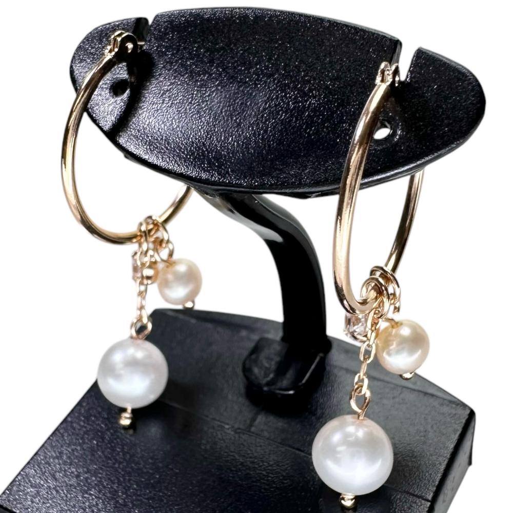 フープ 淡水真珠 3.7～5.5mm 透明石 ピアス K18PGピンクゴールド 18  