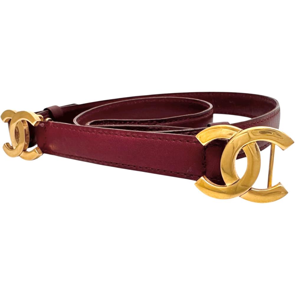 CHANEL/シャネル】 ココマーク ベルト GP/レザー ボルドー（ワイン