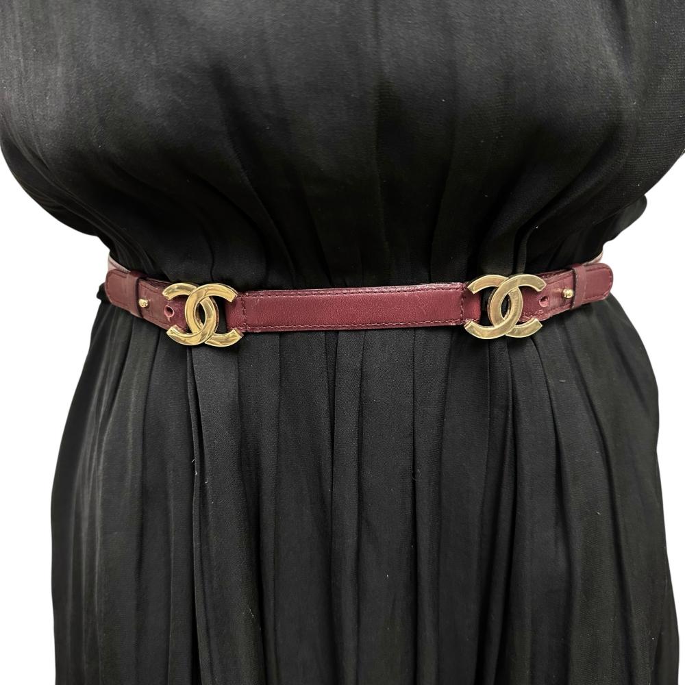 CHANEL/シャネル】 ココマーク ベルト GP/レザー ボルドー（ワイン