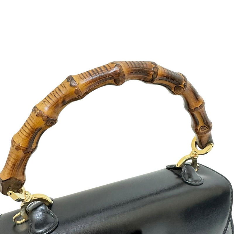【GUCCI/グッチ】 ハンドバッグ レザー/バンブー ブラックレザー/バンブーハンドル レディース【中古】【真子質店】【BL】 【KMax】