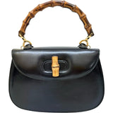 【GUCCI/グッチ】 ハンドバッグ レザー/バンブー ブラックレザー/バンブーハンドル レディース【中古】【真子質店】【BL】 【KMax】