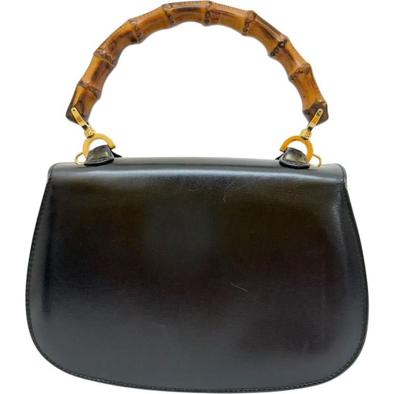 【GUCCI/グッチ】 ハンドバッグ レザー/バンブー ブラックレザー/バンブーハンドル レディース【中古】【真子質店】【BL】 【KMax】