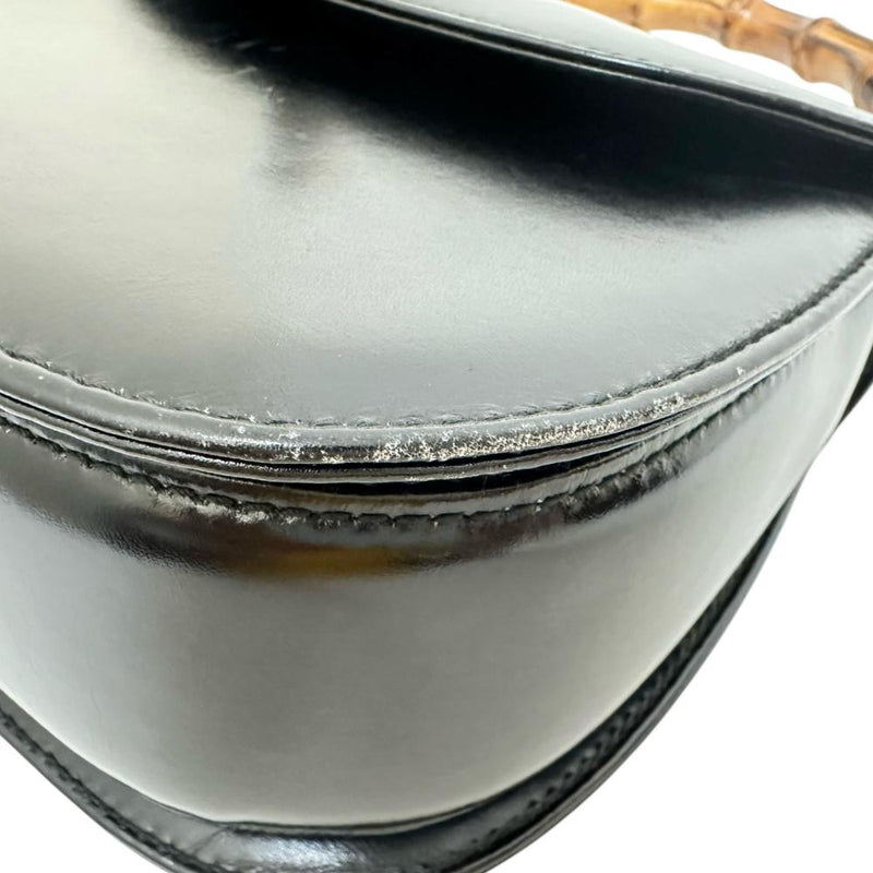 【GUCCI/グッチ】 ハンドバッグ レザー/バンブー ブラックレザー/バンブーハンドル レディース【中古】【真子質店】【BL】 【KMax】