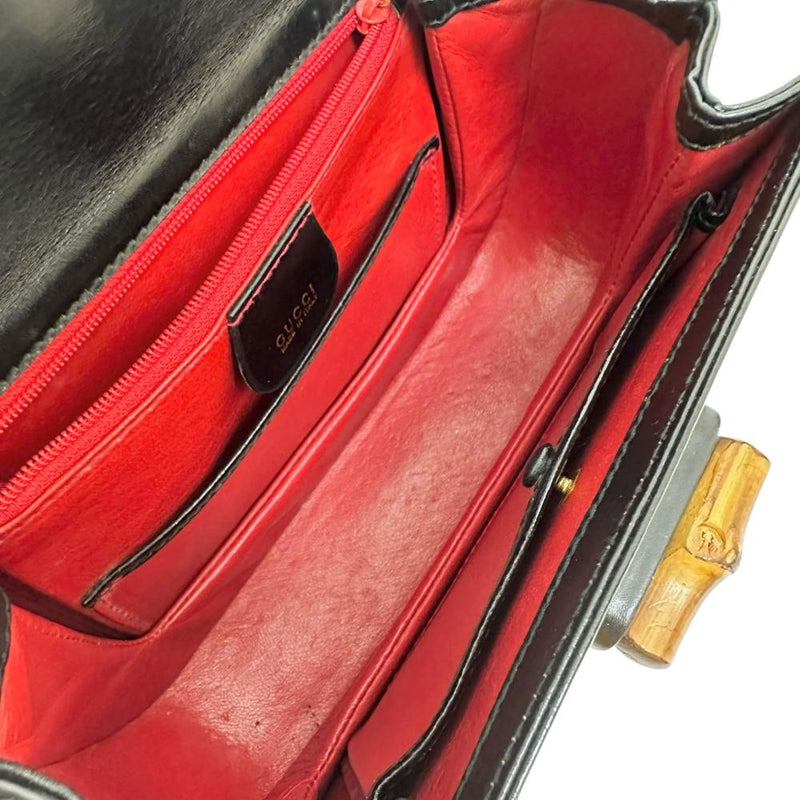 【GUCCI/グッチ】 ハンドバッグ レザー/バンブー ブラックレザー/バンブーハンドル レディース【中古】【真子質店】【BL】 【KMax】