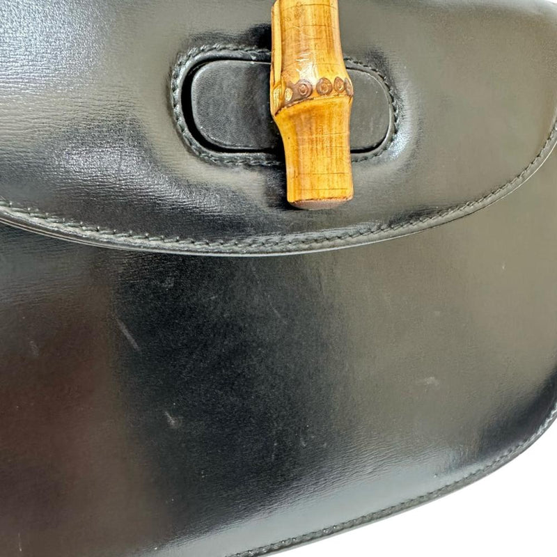 【GUCCI/グッチ】 ハンドバッグ レザー/バンブー ブラックレザー/バンブーハンドル レディース【中古】【真子質店】【BL】 【KMax】
