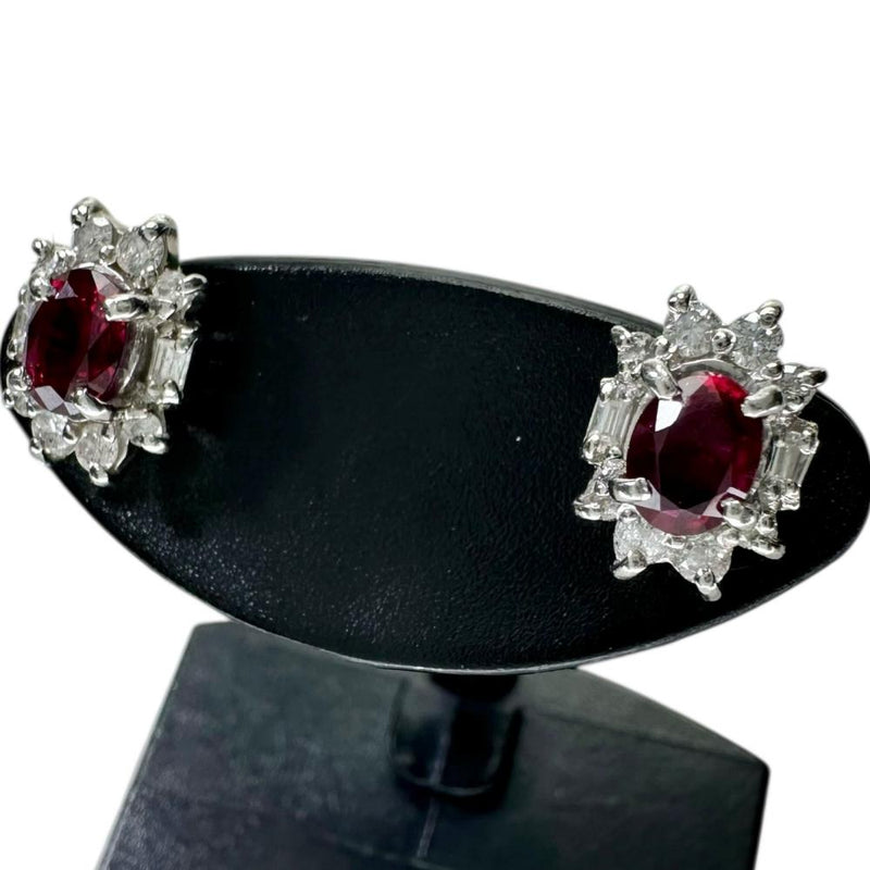 ルビー 0.32×2ct ダイヤモンド 0.13×2ct ピアス Pt850プラチナ/Pt900プラチナ 2.7g レディース 【中古】【真子質店】【NN】 【TKMo】