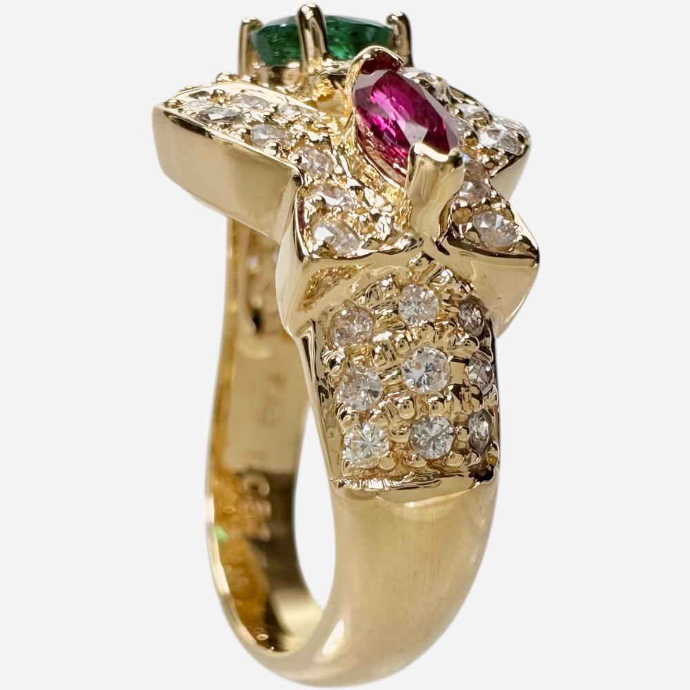 13号 花モチーフ エメラルド 0.45ct ルビー 0.33ct ダイヤモンド 0.51 