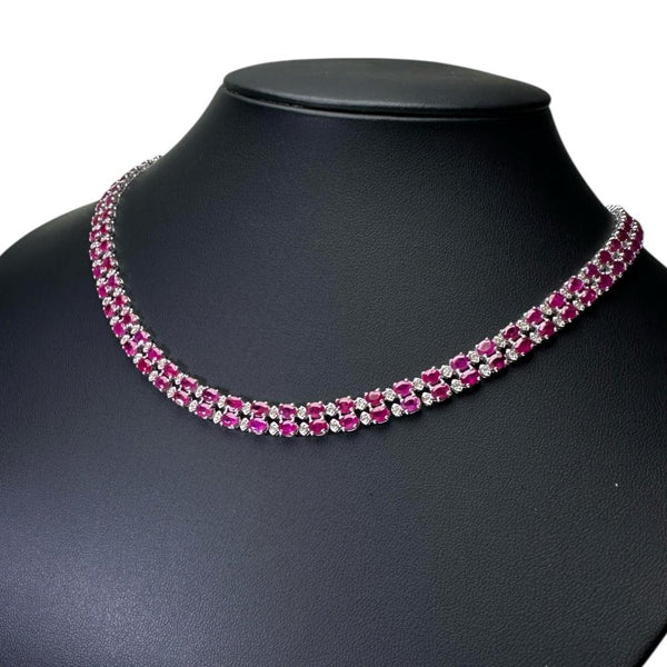 チョーカーネック ルビー 28.0ct ダイヤモンド 1.50ct ネックレス K18WGホワイトゴールド 18金 34.4g 42cm レディース 【中古】【真子質店】【NN】 【DYKMo】