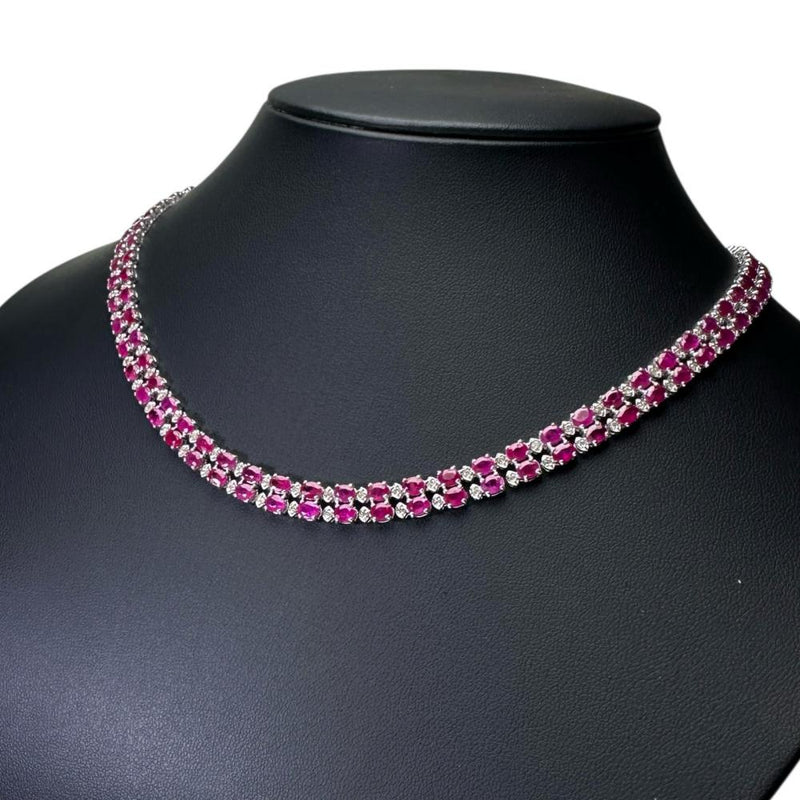 チョーカーネック ルビー 28.0ct ダイヤモンド 1.50ct ネックレス K18WGホワイトゴールド 18金 34.4g 42cm レディース 【中古】【真子質店】【NN】 【DYKMo】