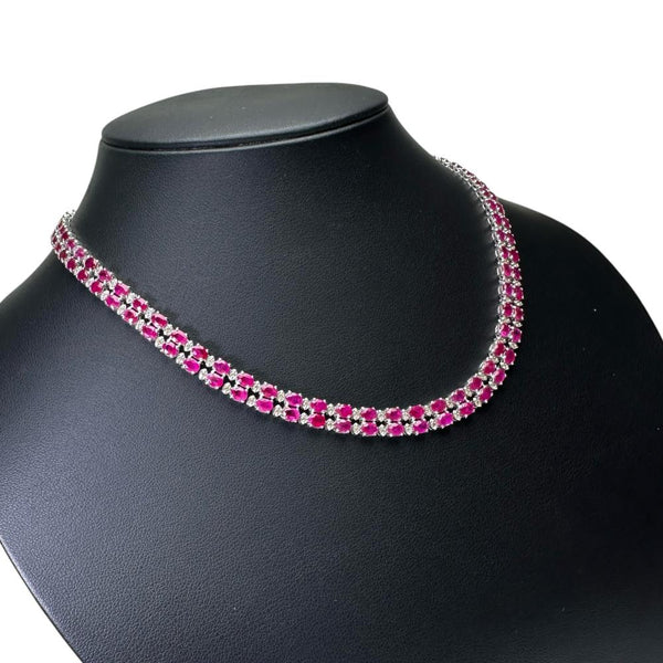 チョーカーネック ルビー 28.0ct ダイヤモンド 1.50ct ネックレス K18WGホワイトゴールド 18金 34.4g 42cm レディース 【中古】【真子質店】【NN】 【DYKMo】