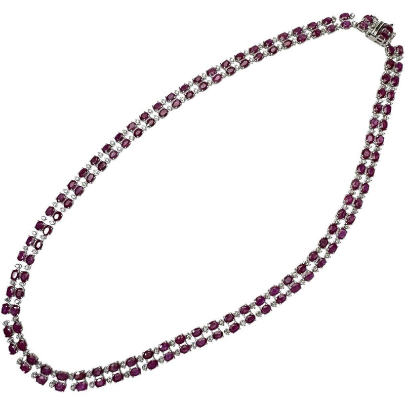 チョーカーネック ルビー 28.0ct ダイヤモンド 1.50ct ネックレス K18WGホワイトゴールド 18金 34.4g 42cm レディース 【中古】【真子質店】【NN】 【DYKMo】