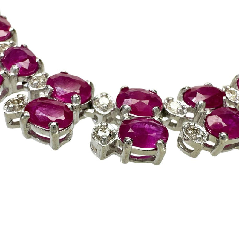 チョーカーネック ルビー 28.0ct ダイヤモンド 1.50ct ネックレス K18WGホワイトゴールド 18金 34.4g 42cm レディース 【中古】【真子質店】【NN】 【DYKMo】