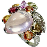 13号 ローズクォーツ 5.22ct ダイヤモンド 0.18ct マルチサファイア/マルチトルマリン 3.46ct リング・指輪 K18WGホワイトゴールド 18金 7.4g レディース 【中古】【真子質店】【NN】 【MiMoMi】