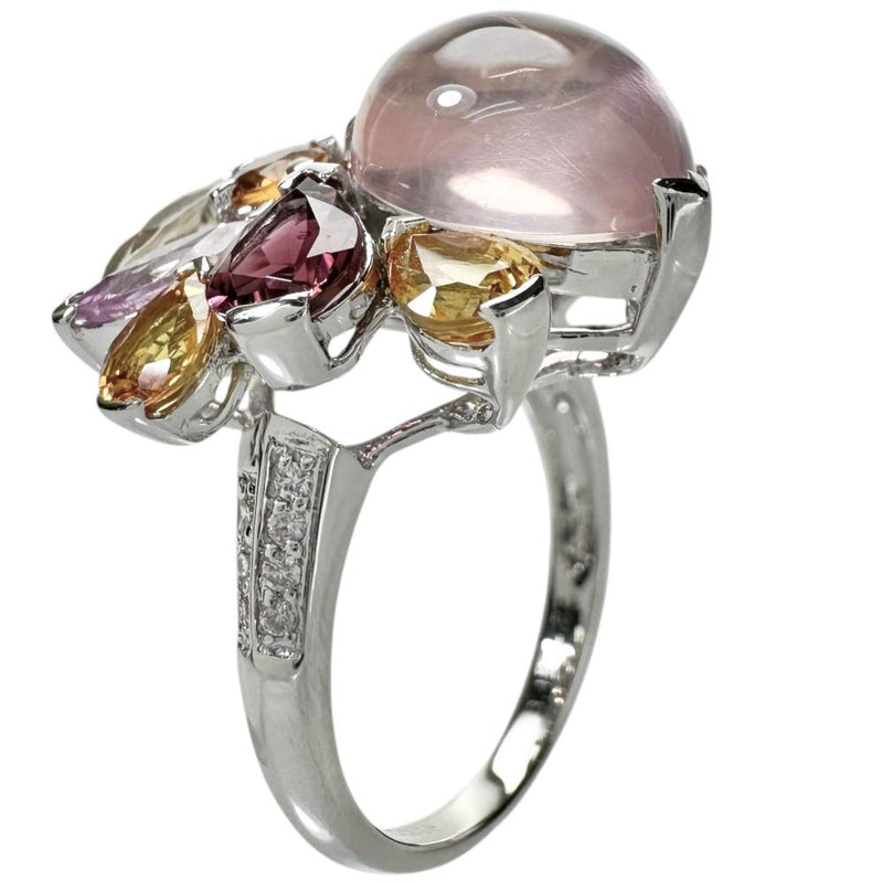 13号 ローズクォーツ 5.22ct ダイヤモンド 0.18ct マルチサファイア/マルチトルマリン 3.46ct リング・指輪 K18WGホワイトゴールド 18金 7.4g レディース 【中古】【真子質店】【NN】 【MiMoMi】