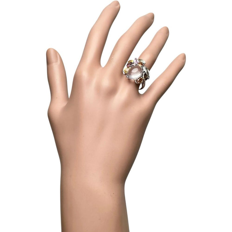 13号 ローズクォーツ 5.22ct ダイヤモンド 0.18ct マルチサファイア/マルチトルマリン 3.46ct リング・指輪 K18WGホワイトゴールド 18金 7.4g レディース 【中古】【真子質店】【NN】 【MiMoMi】