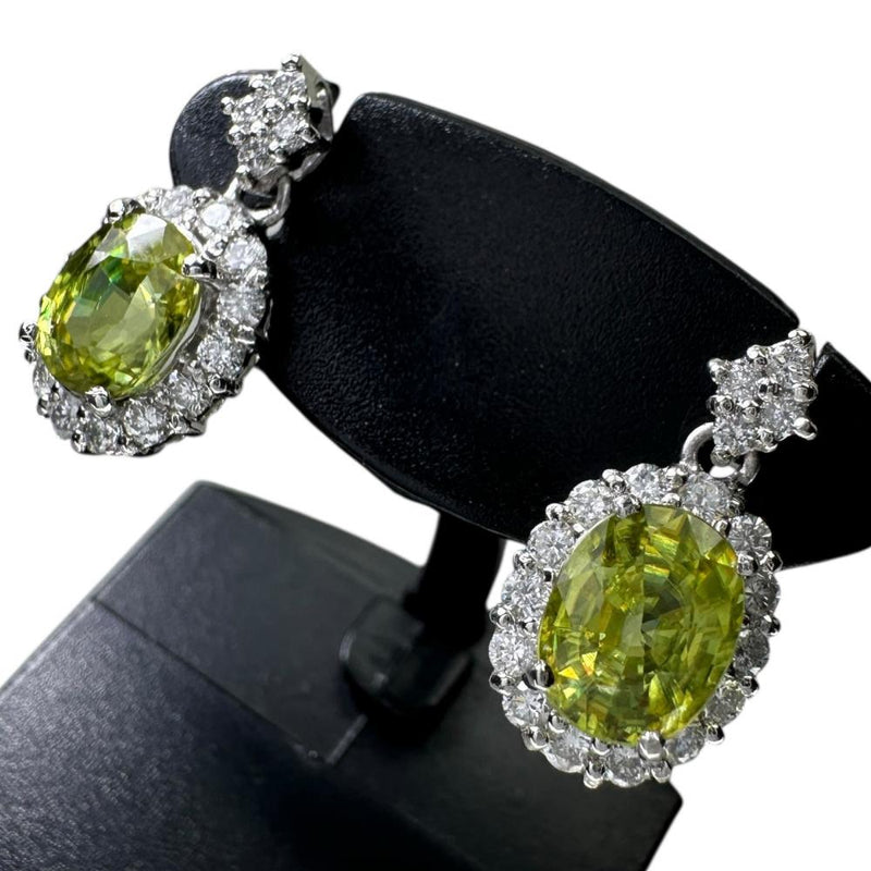 スフェーン 1.22/1.03ct ダイヤモンド 0.28/0.28ct ピアス Pt900プラチナ 3.2g レディース 【中古】【真子質店】【NN】 【IIDD】