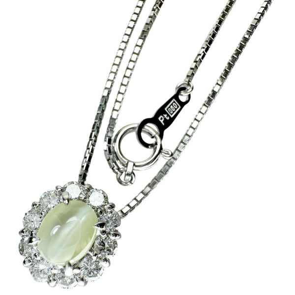 クリソベリルキャッツアイ 1.25ct ダイヤモンド 0.60ct ネックレス Pt900プラチナ/Pt850プラチナ 6.5g 40cm レディース 【中古】【真子質店】【NN】 【YxMo】