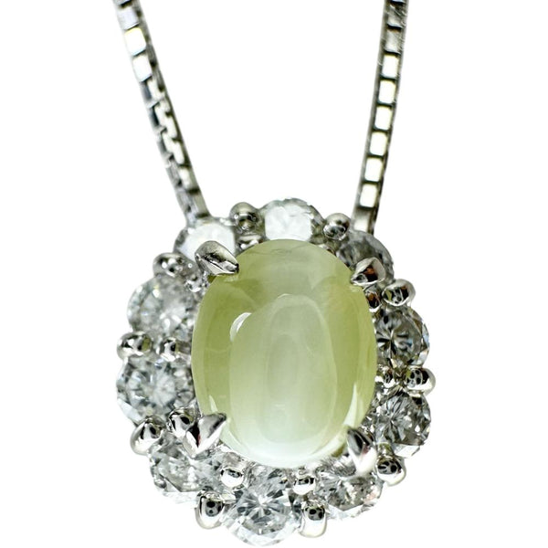 クリソベリルキャッツアイ 1.25ct ダイヤモンド 0.60ct ネックレス Pt900プラチナ/Pt850プラチナ 6.5g 40cm レディース 【中古】【真子質店】【NN】 【YxMo】
