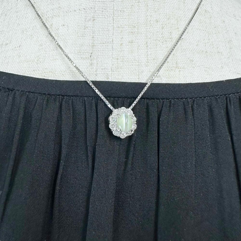 クリソベリルキャッツアイ 1.25ct ダイヤモンド 0.60ct ネックレス Pt900プラチナ/Pt850プラチナ 6.5g 40cm レディース 【中古】【真子質店】【NN】 【YxMo】