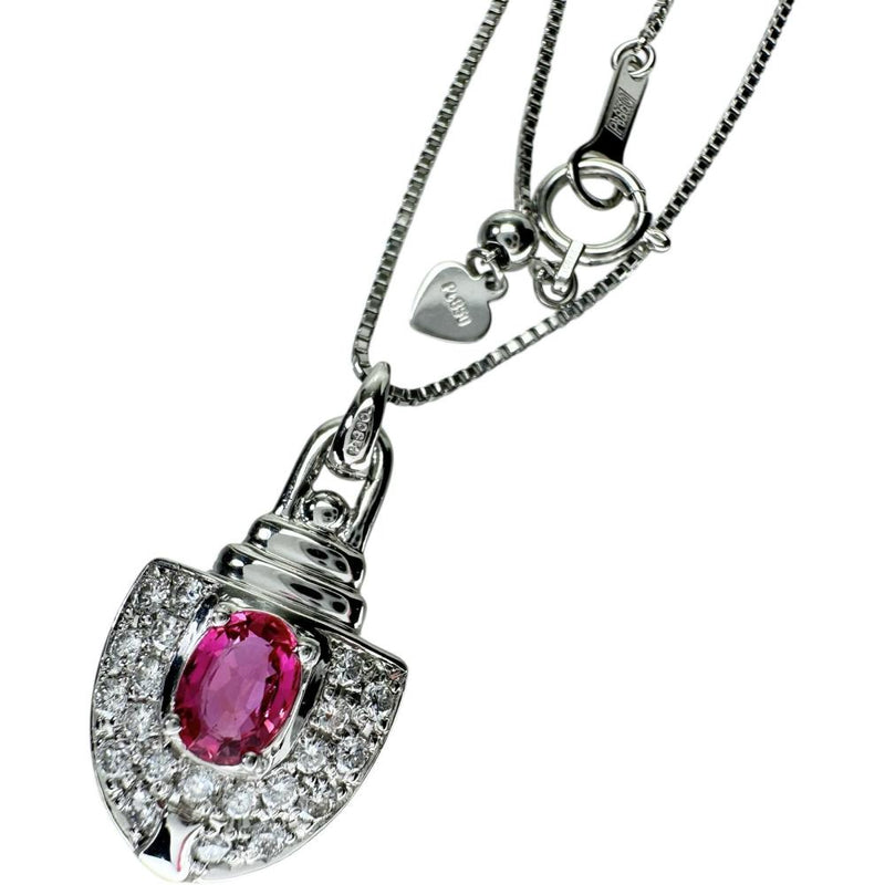 ピンクサファイア 0.69ct ダイヤモンド 0.34ct ネックレス Pt900プラチナ/Pt850プラチナ 6.2g 45cm レディース 【中古】【真子質店】【NN】 【YSMa】
