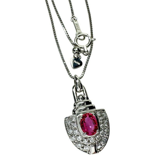 ピンクサファイア 0.69ct ダイヤモンド 0.34ct ネックレス Pt900プラチナ/Pt850プラチナ 6.2g 45cm レディース 【中古】【真子質店】【NN】 【YSMa】