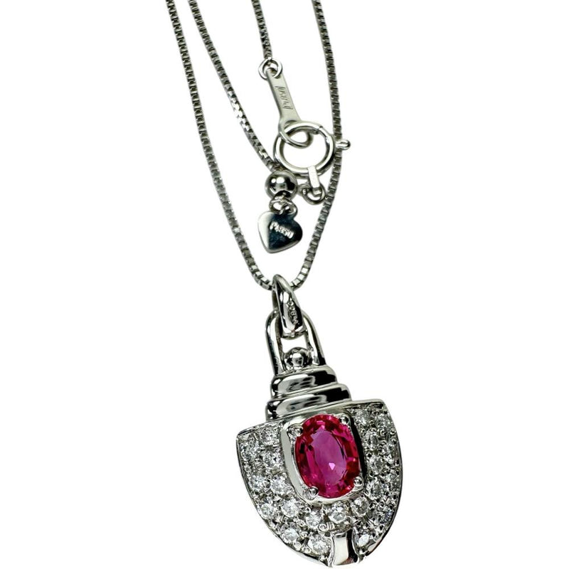 ピンクサファイア 0.69ct ダイヤモンド 0.34ct ネックレス Pt900プラチナ/Pt850プラチナ 6.2g 45cm レディース 【中古】【真子質店】【NN】 【YSMa】