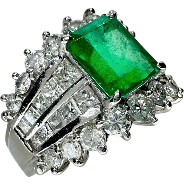 12号 エメラルド 1.65ct ダイヤモンド 1.73ct リング・指輪 Pt900プラチナ 9.8g レディース 【中古】【真子質店】【NN】 【TMaIx】